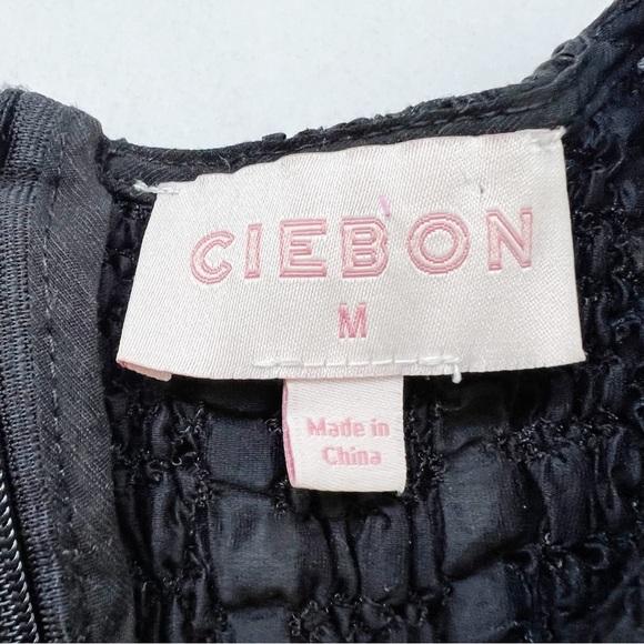CIEBON bianca pucker effect short sleeve top in black stretchy smocked blouse m - Picture 4 of 8
